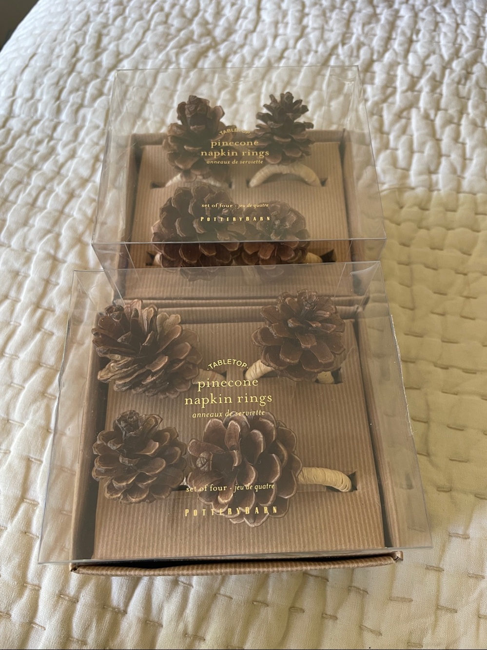 Pottery Barn pinecone napkin rings 8 rings